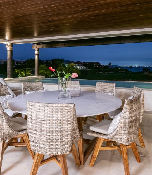 The newly built first-floor condo, Tau 5, of Tau Residences offers luxury living within the exclusive Punta Mita resort. With sweeping views of the Bay of Banderas, Sierra Madre Mountains, Puerto Vallarta's night lights, and the Jack Nicklaus Bahia Course, guests enjoy a stunning panorama from the expansive outdoor terrace. The terrace features a...